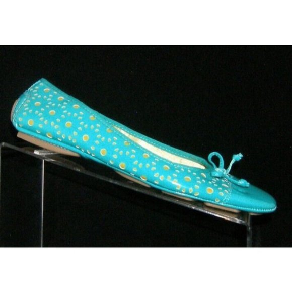 Mootsies Tootsies Allene teal bow round cap toe laser cut ballet flats 7.5M - Picture 10 of 11